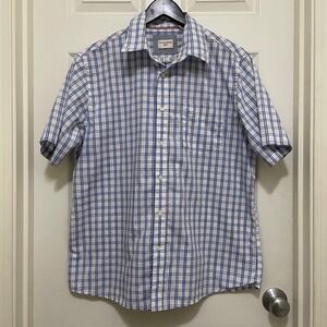 Dockers Short Sleeve Plaid Button Up Shirt White‎ Blue Pink Cotton Blend Large